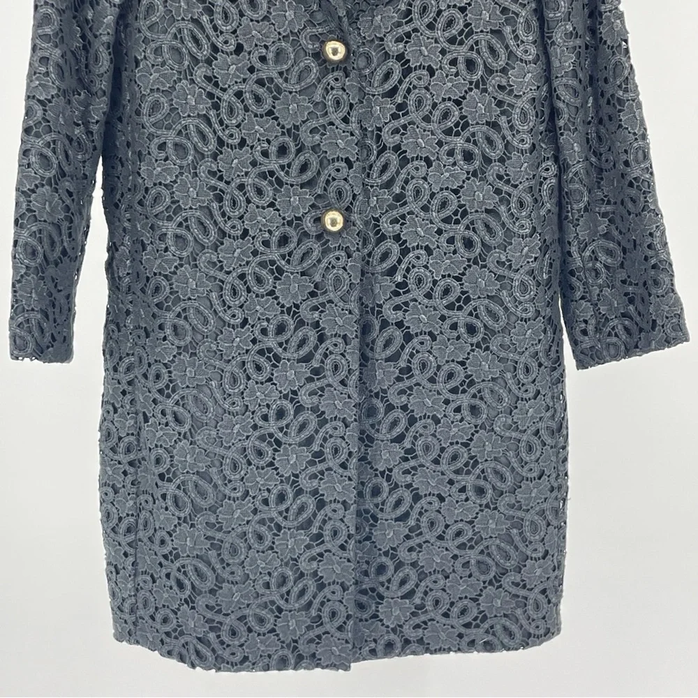 KATE SPADE BLACK LACE BUTTON UP COAT BLACK AND GOLD XXS - Picture 4 of 11